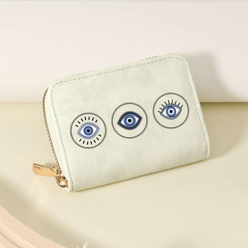 1pc Stylish Eye Print Wallet with Zipper Closure Multiple Card Slots Nylon LiningLightweight
