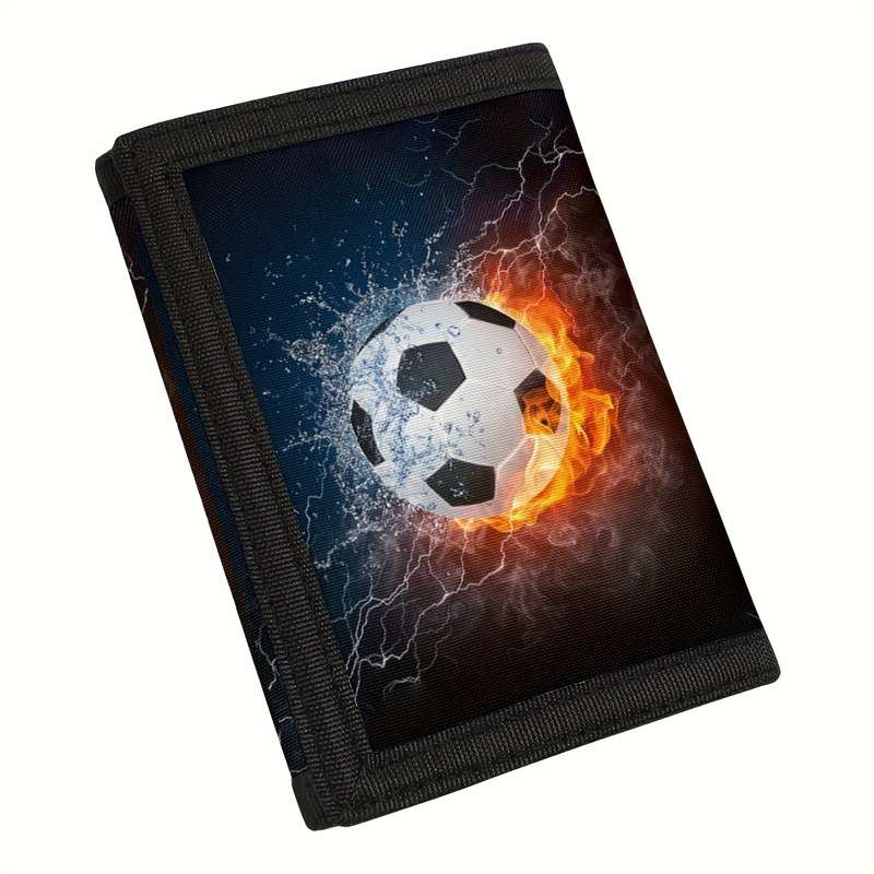1pc Polyester Tri-Fold Wallet with Soccer Ball Design Simple Style Secure Fasteners Lightweight