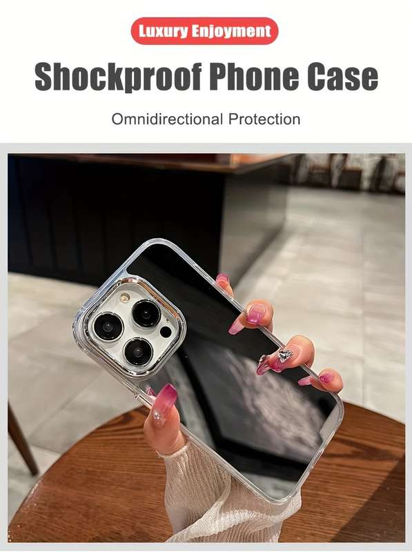 1Pc Silvery For iPhone 14 Plus Makeup Mirror Phone Case