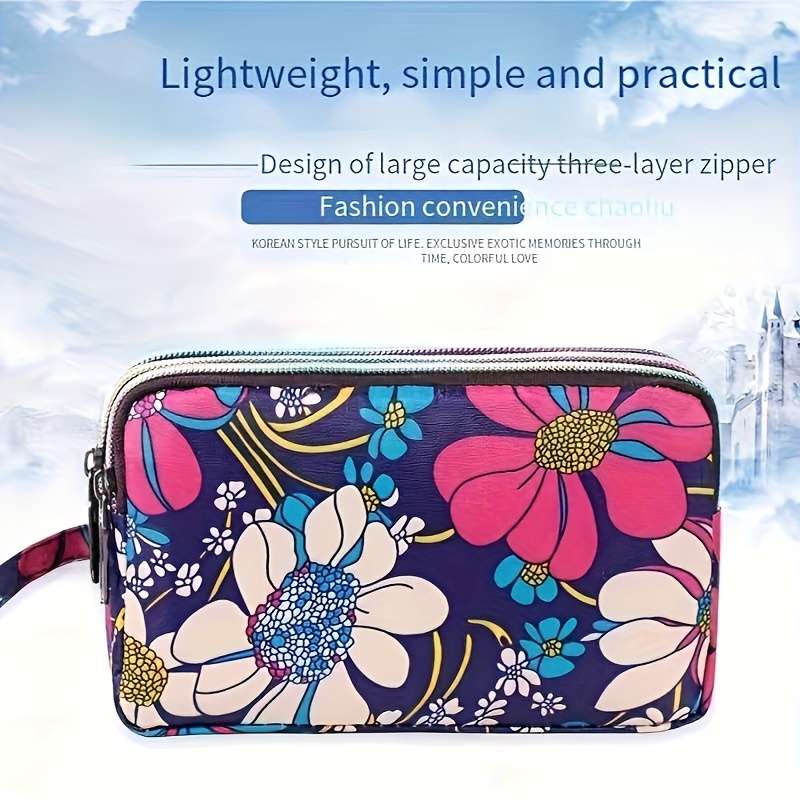 1pc 3-layer Large Mobile Phone Bag Business Card Holder Wallet Fabric Coin Purse 6 Inch Size