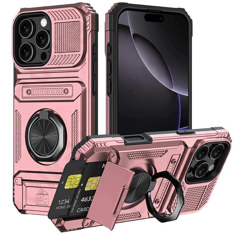 1Pc Pink Red Color For iPhone 16 Pro Max Heavy Duty Shockproof Phone Case