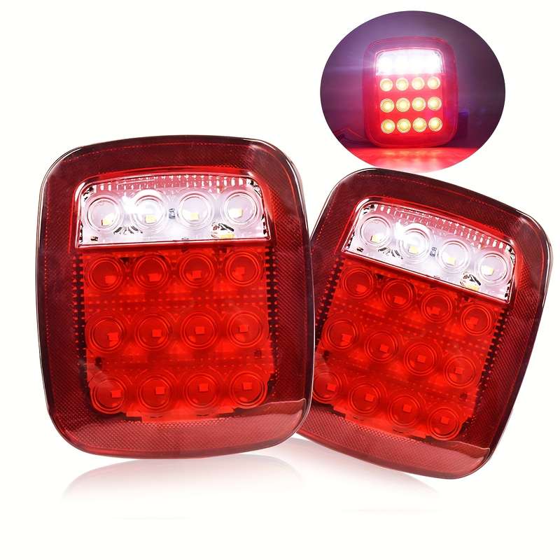 2pcs Red-White LED Car Tail Lights Highly Bright Tail Lights Rear Brake Lights Revers
