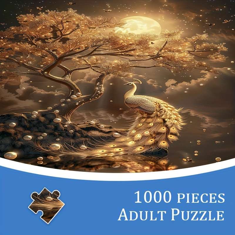1000pcs High-Resolution Peacock Tree Puzzle with Moon Premium Matte Finish Dust-Pr
