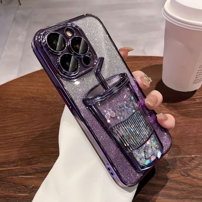 1Pc Black For iPhone 15 Milk Tea Cup Phone Case