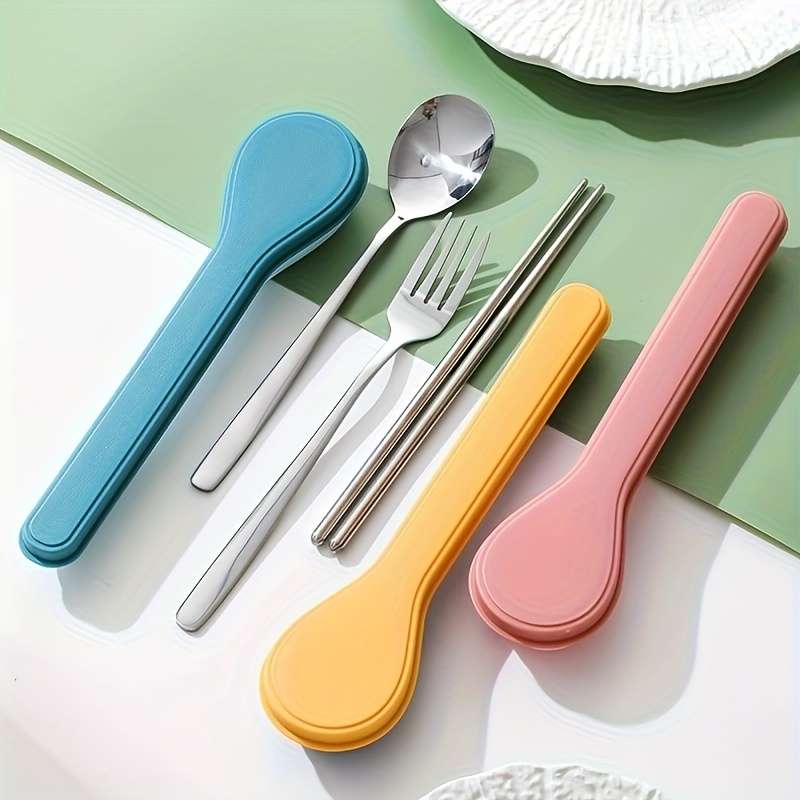 3pcs Portable Cutlery Set with Stainless Steel Chopsticks Spoon And Fork Ideal for Students