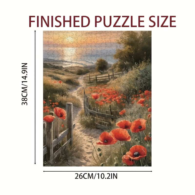 1000pcs Scarlet Horizon Mini Jigsaw Puzzle 26x38cm Coastal Landscape with Red Popp