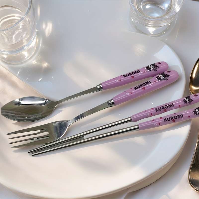 3pcs Stainless Steel Cutlery Set Cute for kuromi for My Melody and Chao Chao Designs Incl