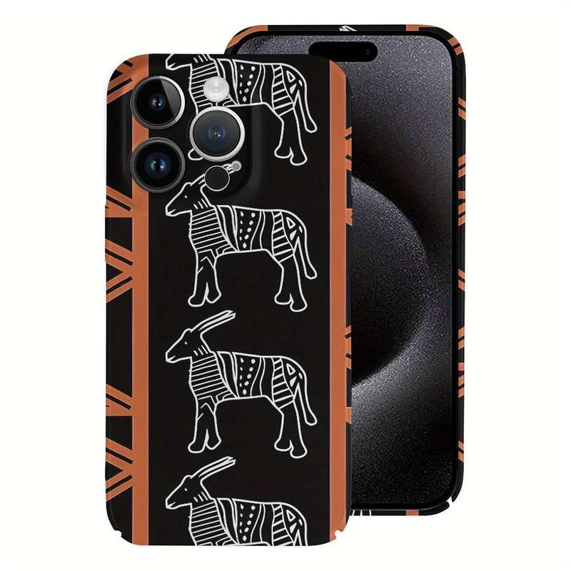1Pc White For iPhone 15 Plus African Safari Mud Cloth Phone Case