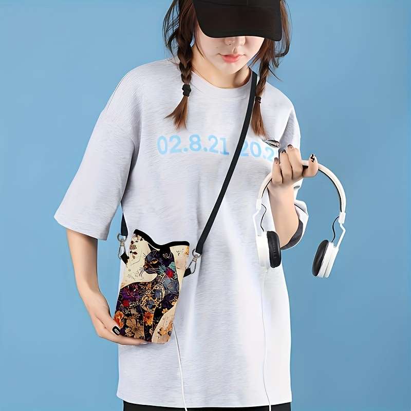 1pc Colorful Cat Print Synthetic Synthetic Leather High Quality Material Shockproof Phone Bag with