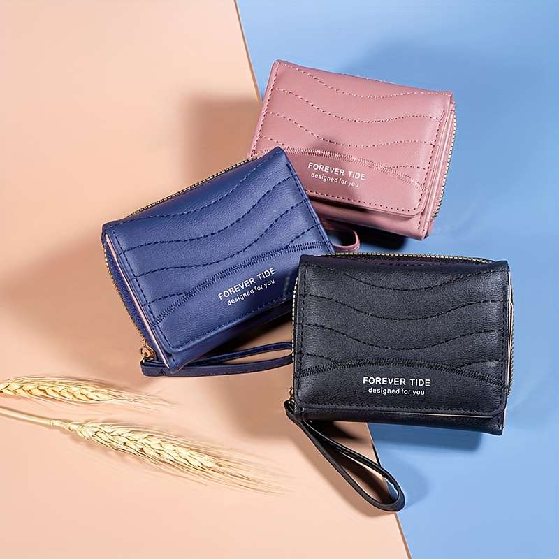 1pc 2024 New Quilted Pattern Short Wallet Clutch Solid Color Coin Purse Trendy Credit Card Holder