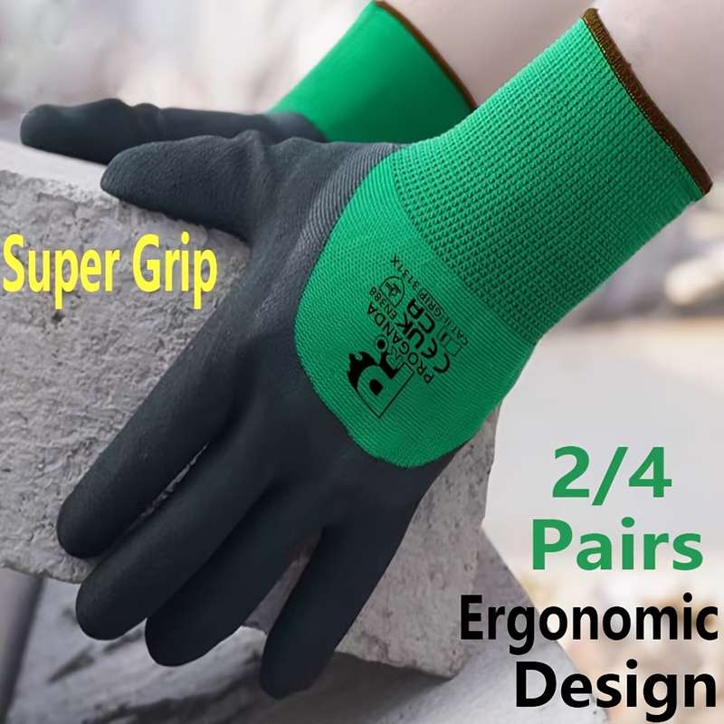 Work Gloves Color Green Size L  2 Pairs