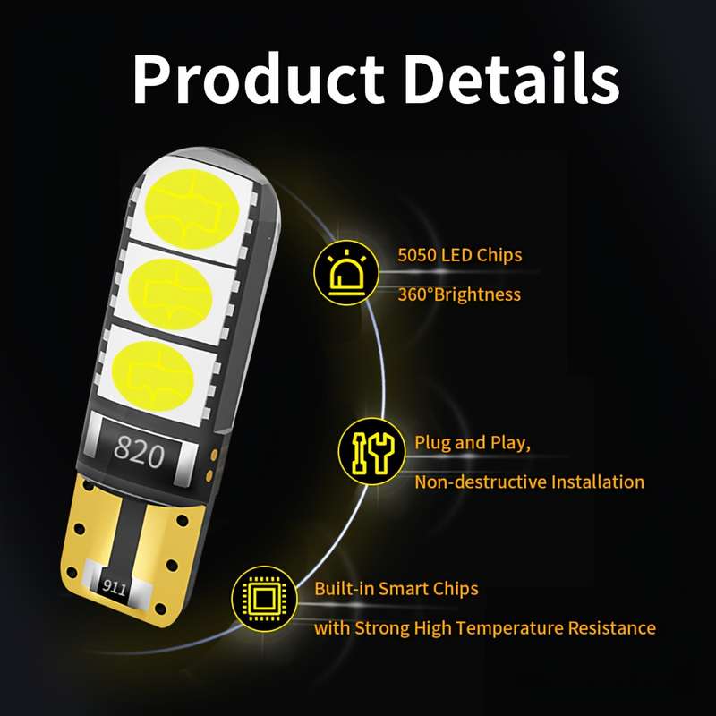 2pcs LED Automotive Turn Signal Light T10 W5W High Bright White 5050 Beads 6pcs Fast