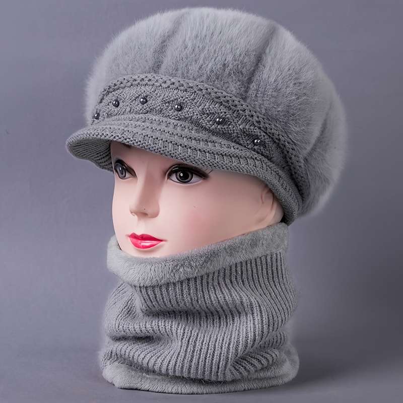 Winter Hat Color Gray Hat Add Scarf