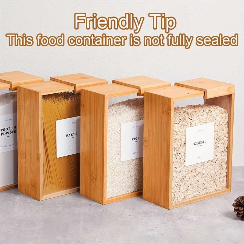 1pc High-Quality 3L Bamboo Wood Food Storage Box with Sliding Lid Ideal for Pasta Grains M