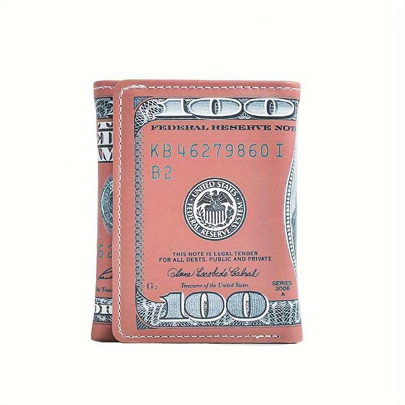 1pc Benjamin Franklin $100 Bill Design Novelty WalletStylish Trifold Card Holder with Multiple S