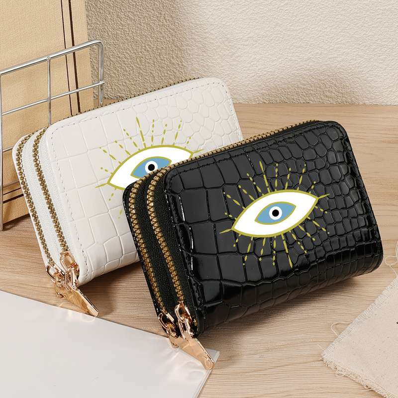 1pc Eye Graffiti Print Zipper WalletStylish Double-Layer Coin Purse with Multiple Slots Lightwe