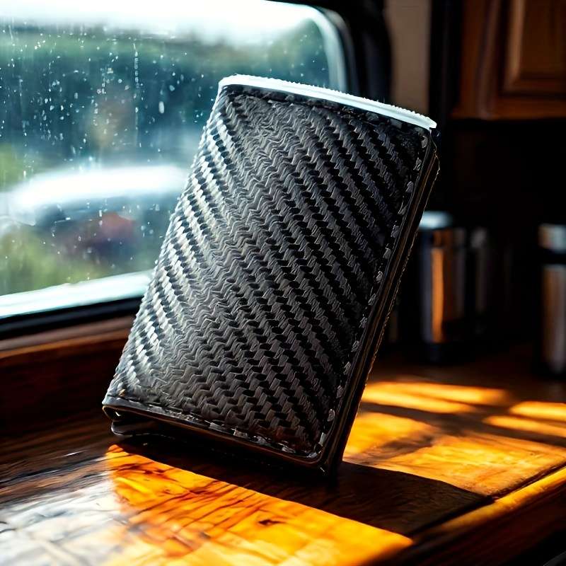Sleek Aluminum Alloy RFID Blocking Card HolderSlim Lightweight Design with Secure Black Faux Lea