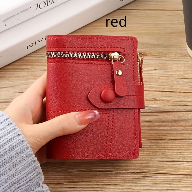 Women'S Stylish Black Short Wallet with Multiple Zippers and ClaspsLarge Capacity for Coins Chan
