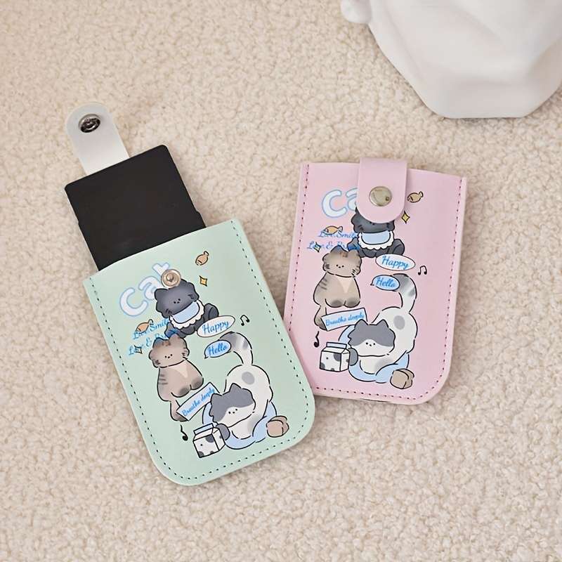 1pc Cute Cartoon Kitten Card Holder for Women Synthetic Leather Envelope Style Wallet with Snap Cl
