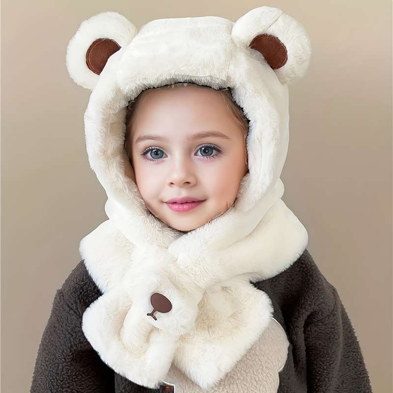 Winter Hat Color  Bear Plush One Piece    Beige