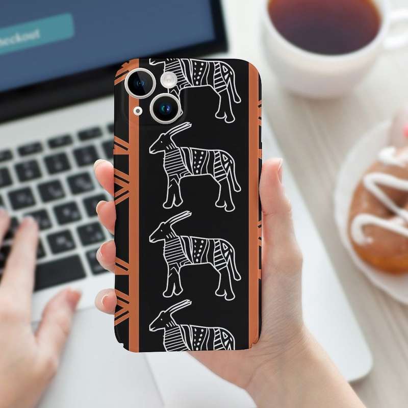 1Pc White For iPhone 15 Plus African Safari Mud Cloth Phone Case