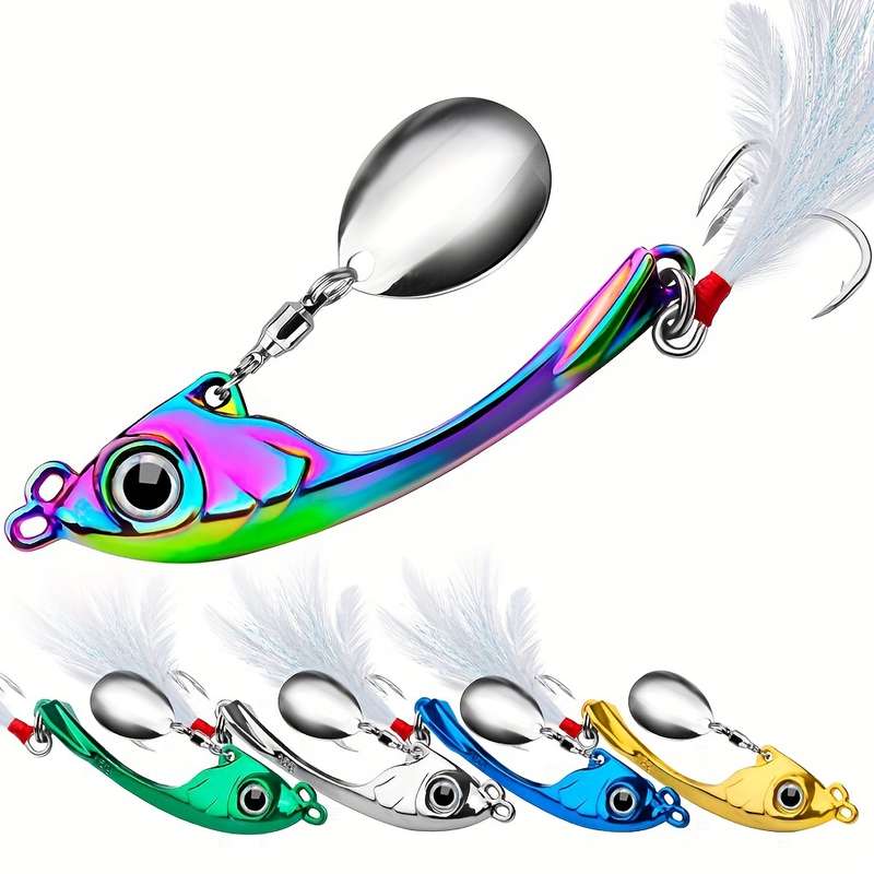 1pc 15g Zinc-coated Golden Fishing Lure With Rotating Shiny Blades And Long-distance VIB Micro-vibr
