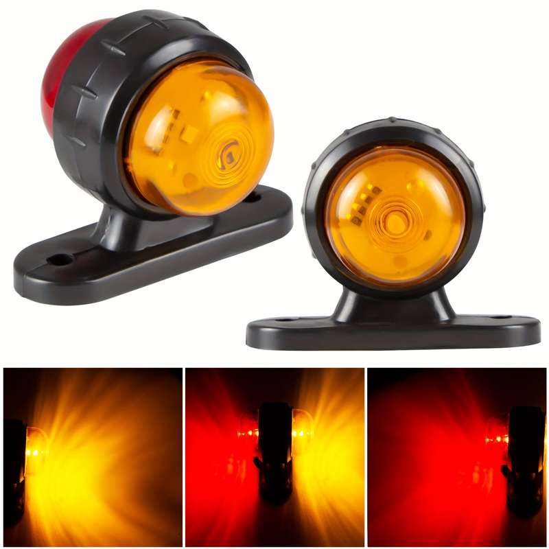 2pcs Red Yellow 12-24V Universal Side Marker Lights Double Side Lighting Indicator La