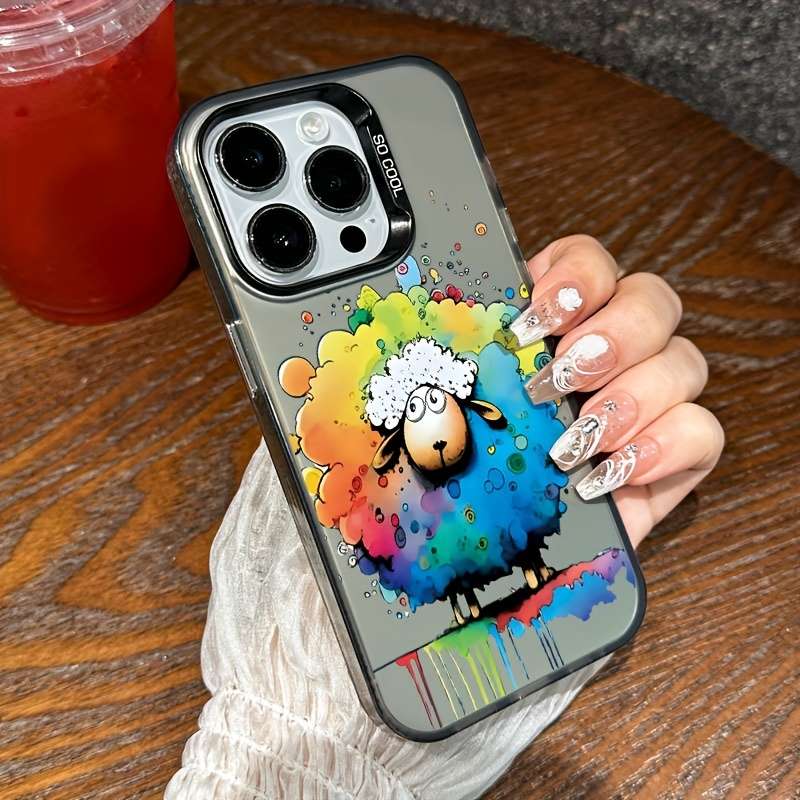 1Pc Pink Color For iPhone 12 Graffiti Sheep Phone Case