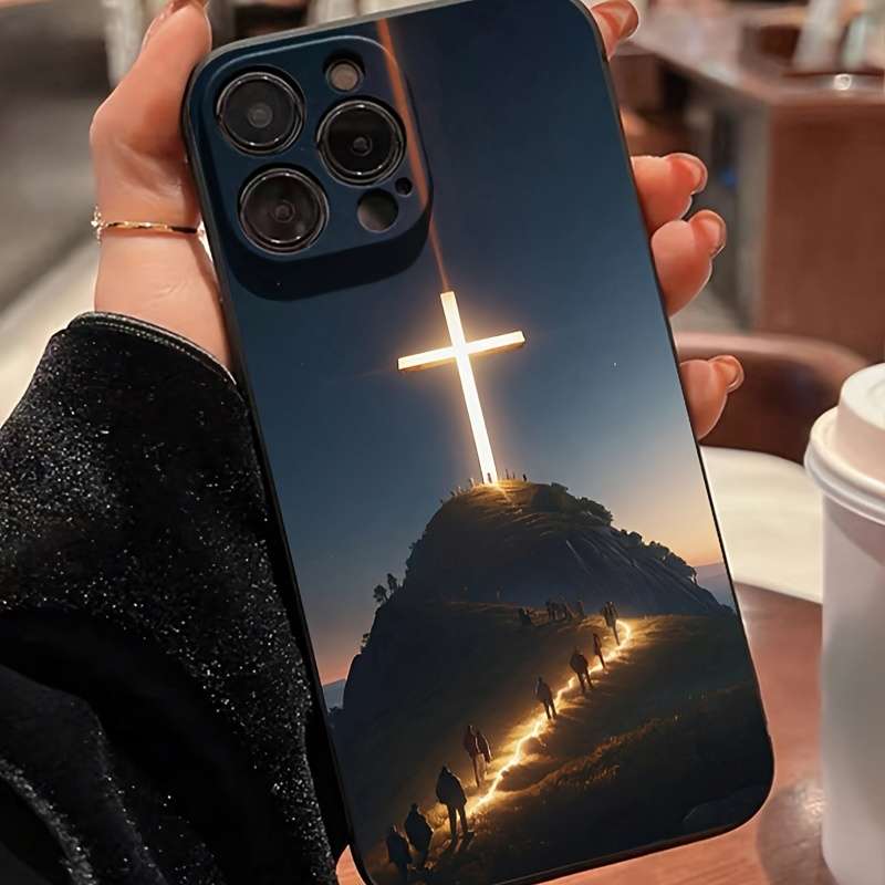1Pc Black For iPhone 14 Pro Max Cross Pattern Phone Case