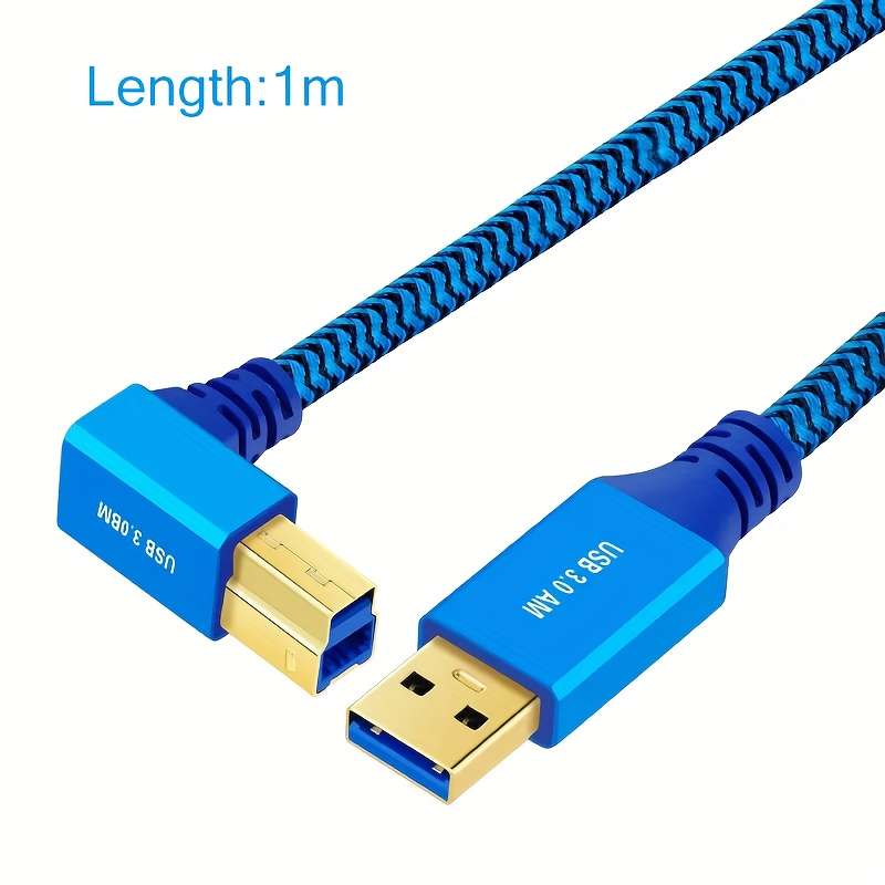 1pc 300cm High-Speed USB 3.0 Male to Type-B Male Right Angle 90 Degree Data Transfer Cord Dur