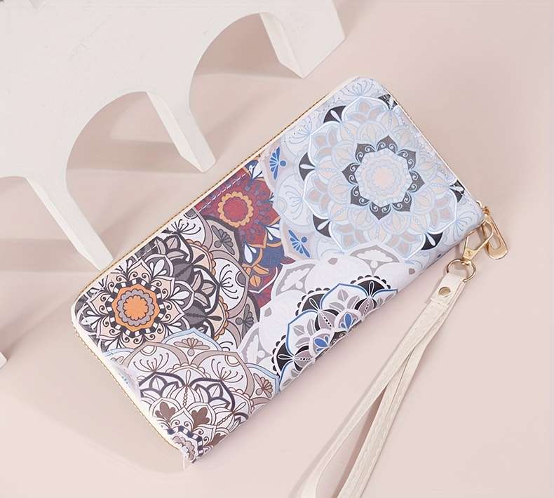 1pc Elegant Floral Pattern Long Wallet for WomenLarge Capacity Zipper Closure with Multiple Card
