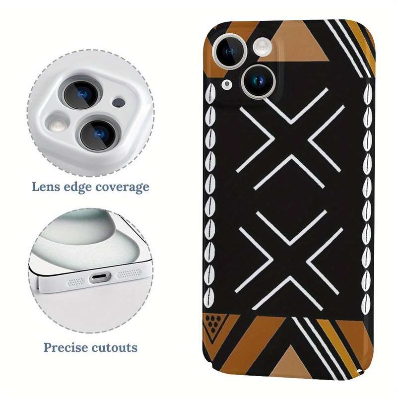 1Pc White For iPhone 15 Plus African Mud Cloth Phone Case