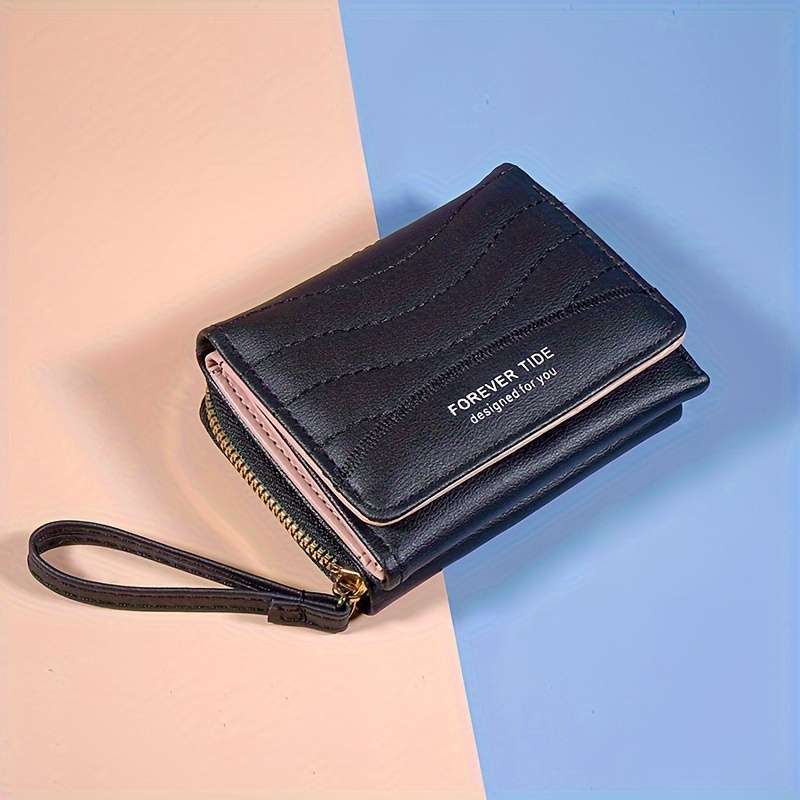 1pc 2024 New Quilted Pattern Short Wallet Clutch Solid Color Coin Purse Trendy Credit Card Holder