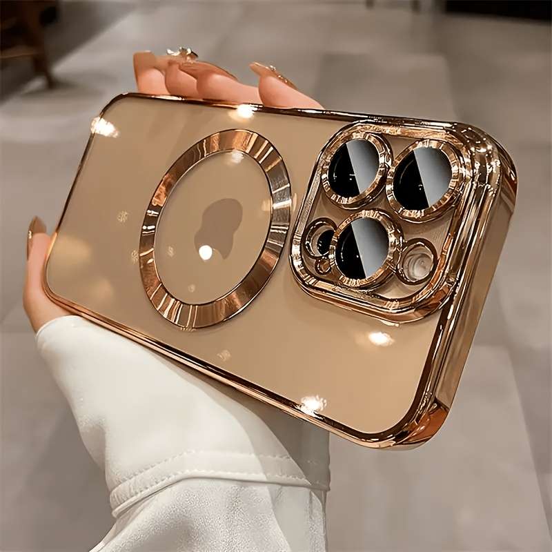 1pc Golden For iPhone 16 Plus Sleek And Luxurious Transparent Phone Case