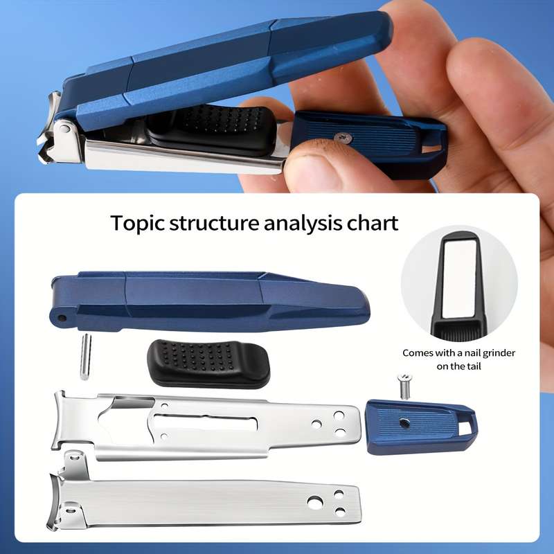 1pc Splash-Proof Nail Clippers with Catcher Sharp Curved Blade  File Wide Jaw Stainless Ste