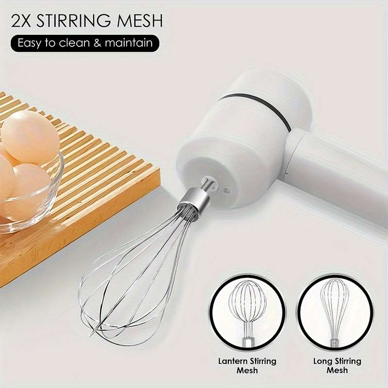 1pc USB Rechargeable Cordless Hand Mixer 3-Speed Electric Whisk with Stainless Steel Beaters