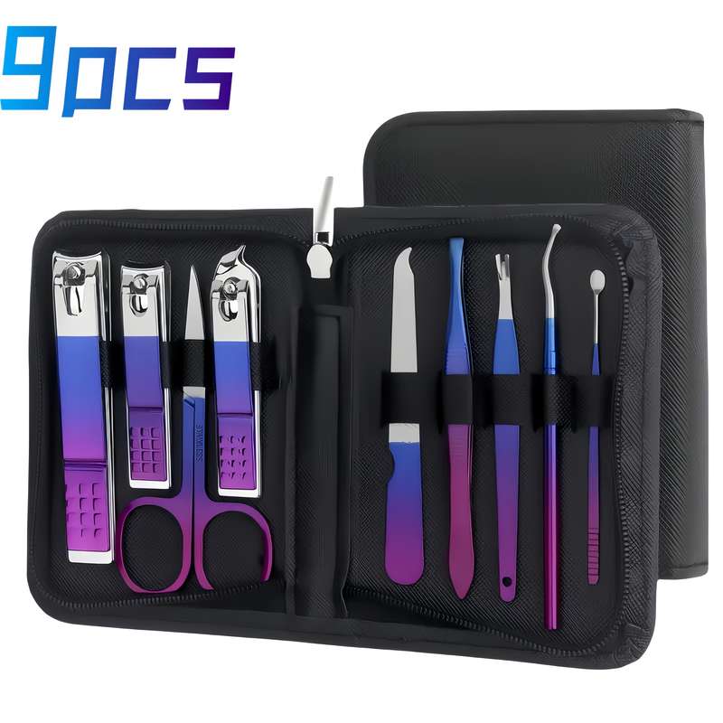 9pcs set Professional Manicure  Pedicure Kit Stainless Steel Nail Clippers Tweezers Scisso