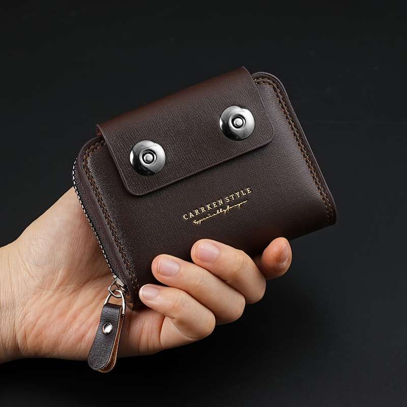 1pc New Men'S Short Accordion Card Holder with Double Buttons Featuring Multiple Slots a Stylish