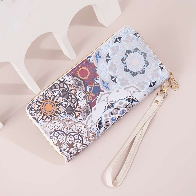 1pc Elegant Floral Pattern Long Wallet for WomenLarge Capacity Zipper Closure with Multiple Card