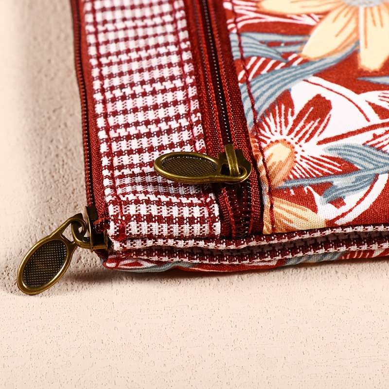 1pc Vintage Style Canvas Coin Purse for Women Handmade Multi-Layer Small Wallet Fashionable F