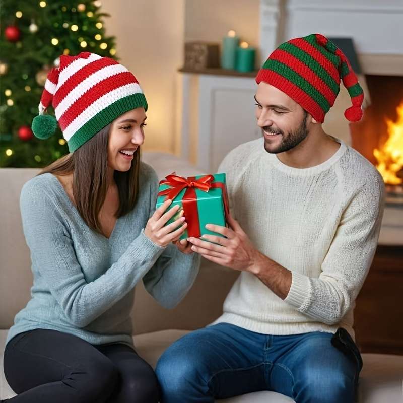 Winter Hat Color Red And Green Stripes