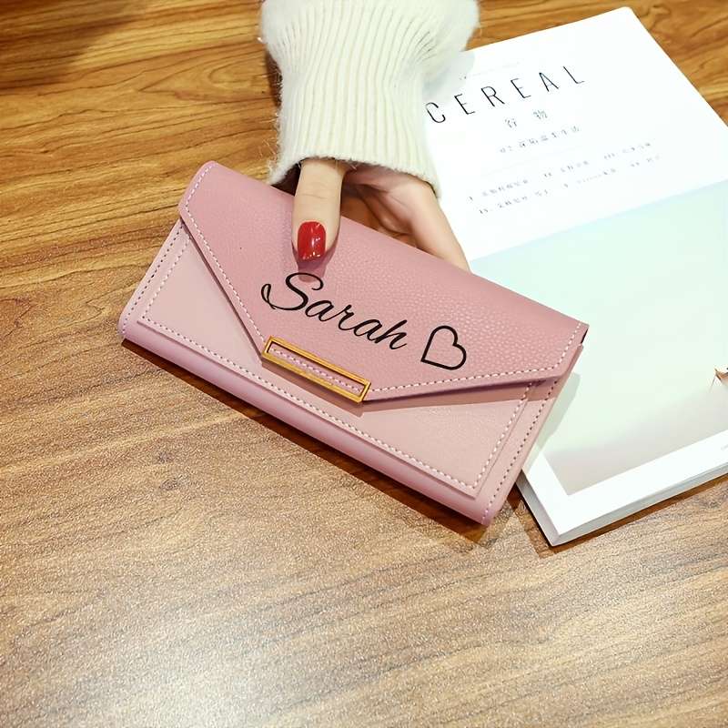 1pc Personalized Name Clutch Wallet for Women Credit Card Holder with Lining Preppy Style Snap C