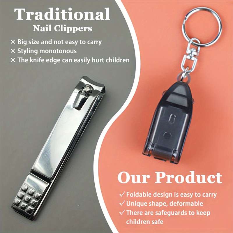 1pc Travel Nail Clipper Keychain Portable Thick Nail Special Nail Clipper with Nail File Mini F