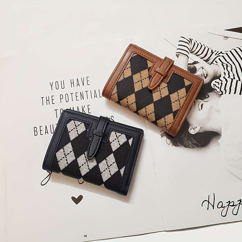 1pc Classic Black PU Wallet for WomenShort Multi-Function Zippered Coin and Card Holder with Pol