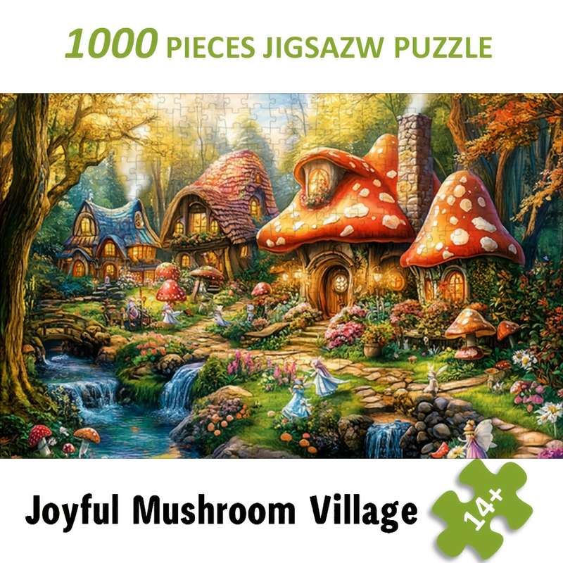 1000pcs Joyful Mushroom Village Scenery Jigsaw Puzzle 70x50cm (27.56x19.69in) Encha