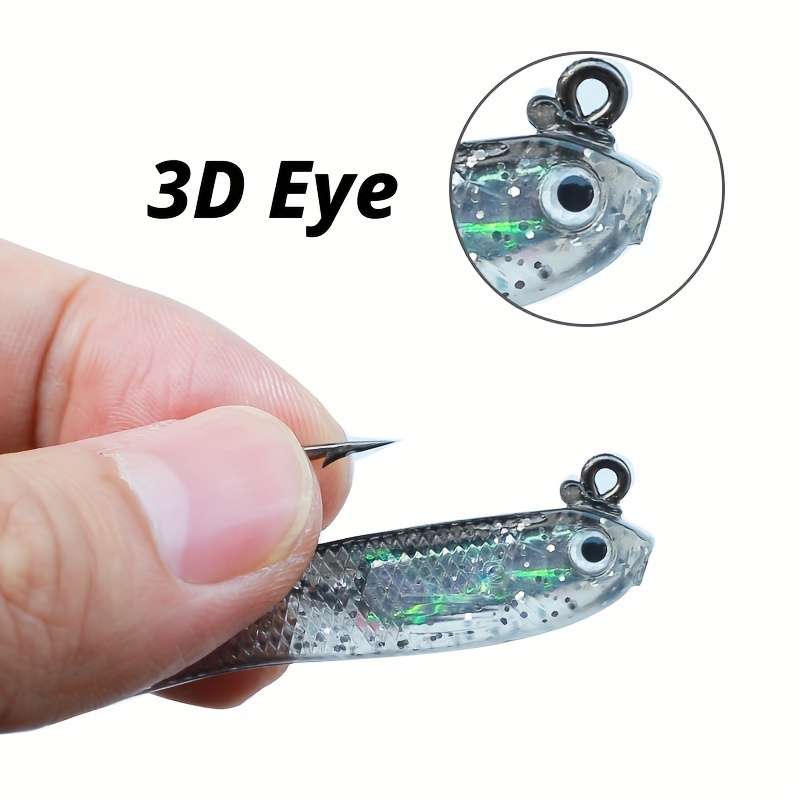 5pcs Realistic PU Small Gray Fish 3D Eyes Bait Hooks for Sea River FishingWith Hook
