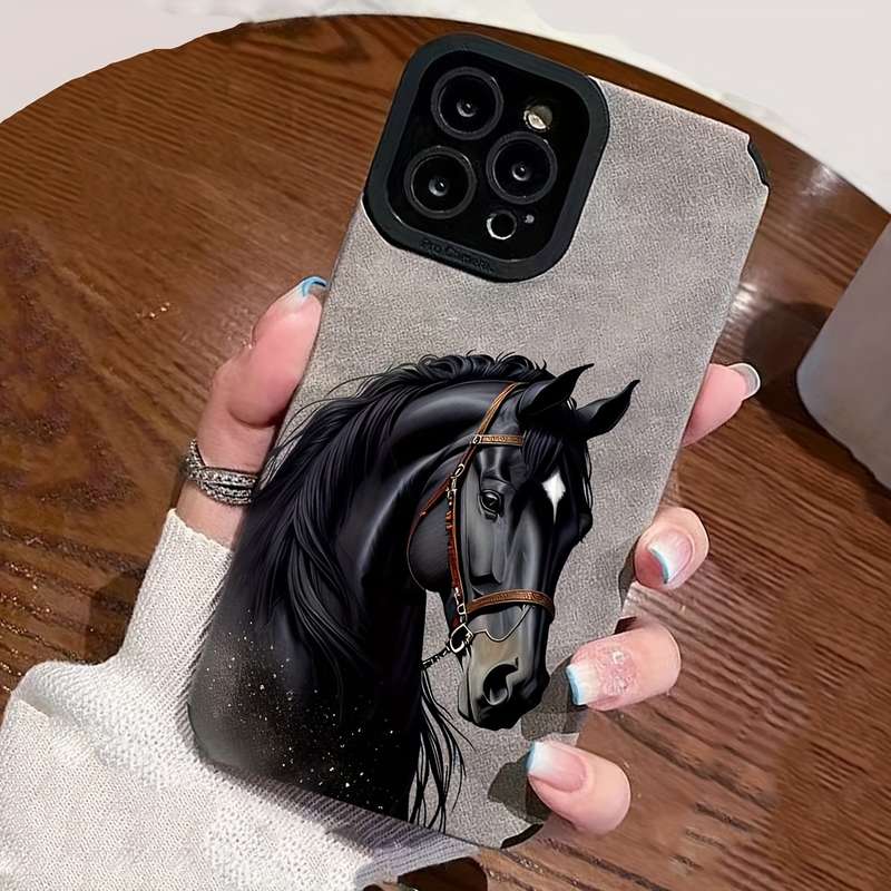 1Pc Black For iPhone 12 Black Horse Phone Case