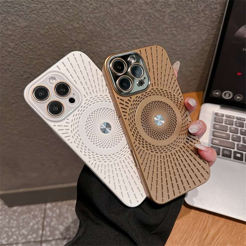 1Pc Purple For iPhone 15 Hollow Heat Dissipation Phone Case