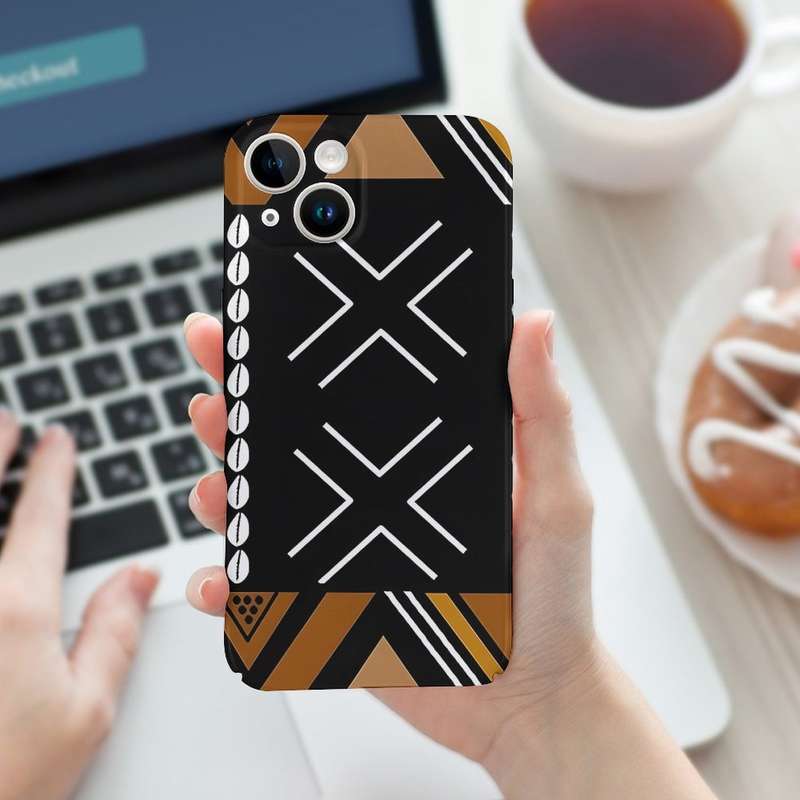 1Pc White For iPhone 15 Plus African Mud Cloth Phone Case