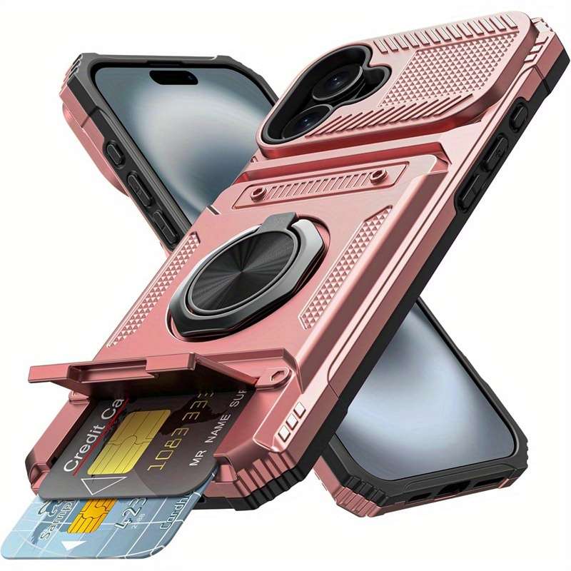 1Pc Pink Red Color For iPhone 16 Heavy Duty Shockproof Phone Case